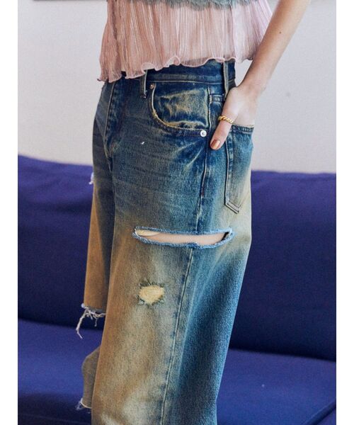 EVRIS（エヴリス）の「カットアウトワイドデニムパンツ（デニムパンツ・レディース・インディゴブルー/ライトブルー・MEDIUM/SMALL）」の18枚目の写真