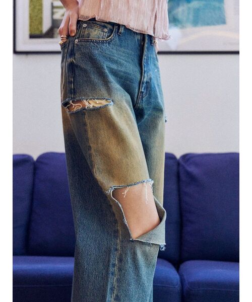 EVRIS（エヴリス）の「カットアウトワイドデニムパンツ（デニムパンツ・レディース・インディゴブルー/ライトブルー・MEDIUM/SMALL）」の19枚目の写真