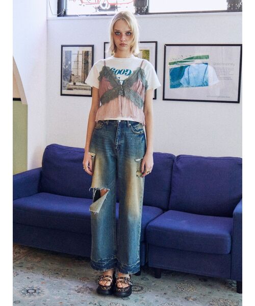 EVRIS（エヴリス）の「カットアウトワイドデニムパンツ（デニムパンツ・レディース・インディゴブルー/ライトブルー・MEDIUM/SMALL）」の20枚目の写真