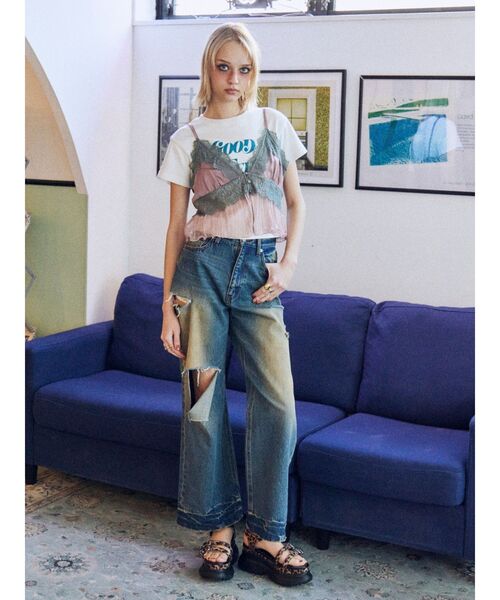 EVRIS（エヴリス）の「カットアウトワイドデニムパンツ（デニムパンツ・レディース・インディゴブルー/ライトブルー・MEDIUM/SMALL）」の21枚目の写真