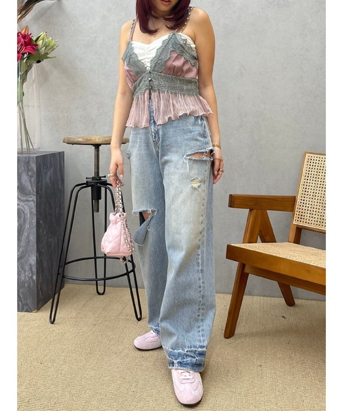 EVRIS（エヴリス）の「カットアウトワイドデニムパンツ（デニムパンツ・レディース・インディゴブルー/ライトブルー・MEDIUM/SMALL）」の15枚目の写真