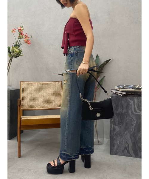 EVRIS（エヴリス）の「カットアウトワイドデニムパンツ（デニムパンツ・レディース・インディゴブルー/ライトブルー・MEDIUM/SMALL）」の5枚目の写真