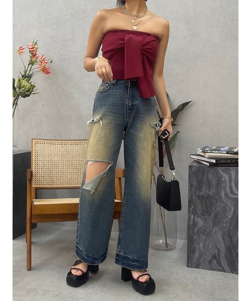 EVRIS（エヴリス）の「カットアウトワイドデニムパンツ（デニムパンツ・レディース・インディゴブルー/ライトブルー・MEDIUM/SMALL）」の3枚目の写真