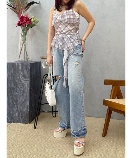 EVRIS（エヴリス）の「カットアウトワイドデニムパンツ（デニムパンツ・レディース・インディゴブルー/ライトブルー・MEDIUM/SMALL）」の9枚目の写真