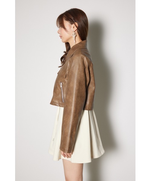 フェイクレザーショートZIPジャケット　rienda ブラック Mサイズ フェイクレザーショートZIPジャケット | リエンダ(rienda