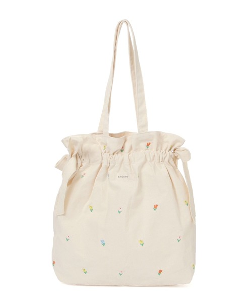 tiny tiny（ティニーティニー）の「刺繍リボントートバッグ[tiny tiny(ティニーティニー)]（トートバッグ・レディース・パープル/アイボリー/ブラック・0）」の2枚目の写真