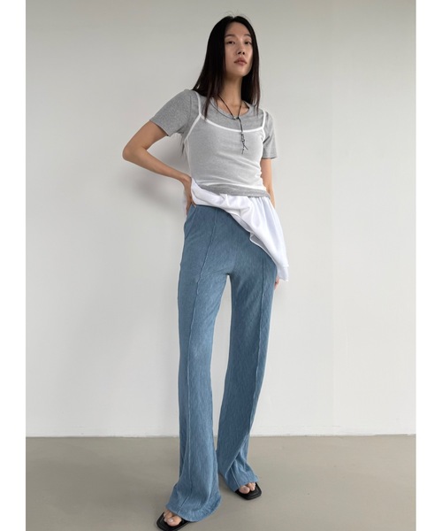 Didot.showroom(ディドット ショールーム)の「【DIDOT.】リンクルセンタープレスフレアパンツ(その他パンツ・レディース・ブラウン/ベージュ/ブルー/ブラック・FREE)」の4枚目の写真