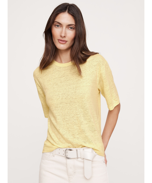 Banana Republic（バナナリパブリック）の「リラックス リネン Tシャツ（Tシャツ/カットソー・レディース・カーキ/ブラック/イエロー/グリーン/ホワイト×ブルー/ブルー/ブラック系その他・M/L/S/XS）」の7枚目の写真