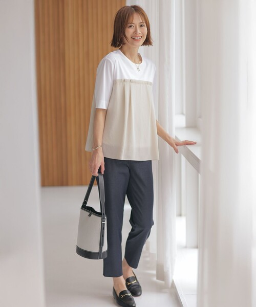 J.PRESS（ジェイプレス）の「【洗える】ドッキングジャージー ビスチェライク プルオーバー（Tシャツ/カットソー・レディース・ブラック系1/ライトグレー系2/ベージュ系1・MEDIUM/LARGE）」の4枚目の写真