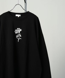 花柄 ワンポイント センター刺繍 フレアスリーブ 長袖 ロングTシャツ ロンT