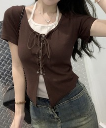 SpRay | レ－スアップフェイクレイヤ－ドトップス(Tシャツ/カットソー)