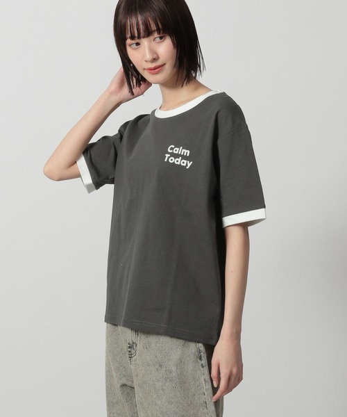LAKOLE（ラコレ）の「リンガーロゴTEE / 324529（Tシャツ/カットソー・レディース・ブルー/オートミール/イエロー/チャコール・FREE）」の2枚目の写真