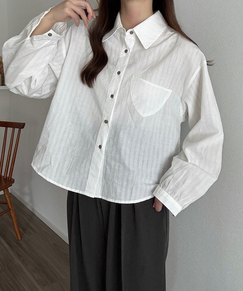 レディース　シャツ　ブラウス　ウール混 シアーオーバーシャツ（シャツ/ブラウス）｜Cham.（チャム）の