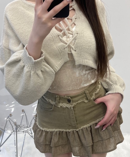 TITTY&CO.(ティティーアンドコー)の「フリル付きデニムスカート(スカート・レディース・ブルー/ブラック/ベージュ・SMALL/MEDIUM)」の5枚目の写真
