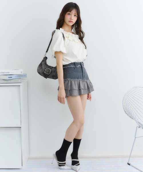 TITTY&CO.(ティティーアンドコー)の「フリル付きデニムスカート(スカート・レディース・ブルー/ブラック/ベージュ・SMALL/MEDIUM)」の19枚目の写真
