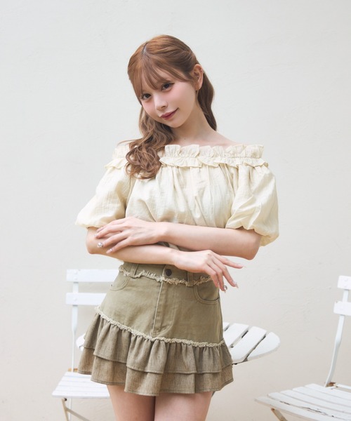 新作レディース*LV*フリル付 デニムスカート ロゴ入ジッパー セール】フリル付きデニムスカート（スカート）｜TITTY&CO