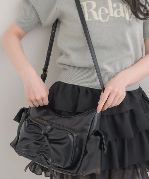 ems excite（エムズエキサイト）の「リボンショルダーバッグ（ショルダーバッグ・レディース・オフホワイト/ブラウン/ブラック・ONE SIZE）」の7枚目の写真