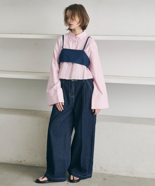 PERNA（ペルナ）の「ピンストライプショートブラウス（シャツ/ブラウス・レディース・ピンク/ブルー・FREE）」の4枚目の写真