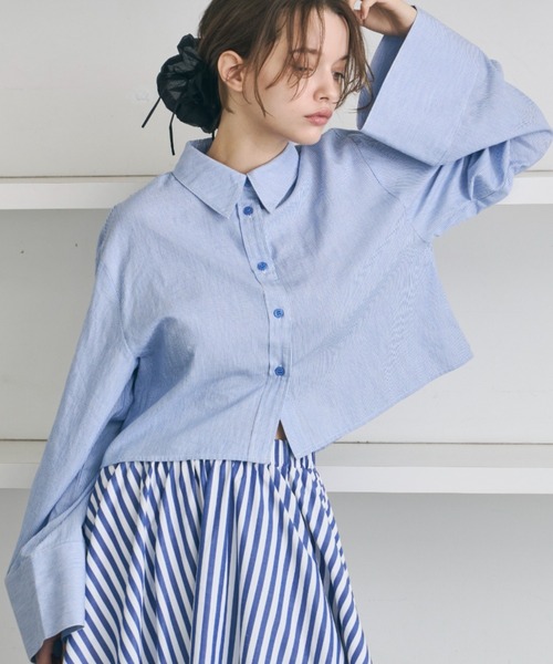 PERNA（ペルナ）の「ピンストライプショートブラウス（シャツ/ブラウス・レディース・ピンク/ブルー・FREE）」の18枚目の写真