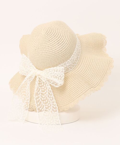 VIBGYOR（ヴィブジョー）の「pur chouchou/バックリボン レース 麦わら帽子 P4458（ハット・レディース・ピンク/ブラウン/ベージュ/ホワイト・FREE）」の7枚目の写真