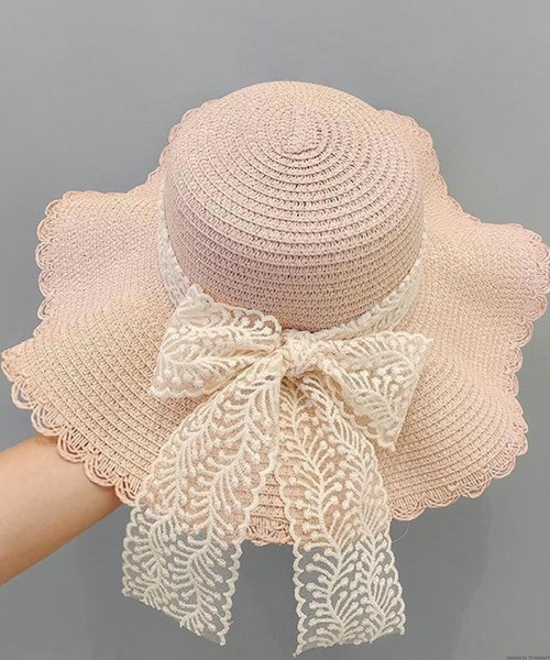 VIBGYOR（ヴィブジョー）の「pur chouchou/バックリボン レース 麦わら帽子 P4458（ハット・レディース・ピンク/ブラウン/ベージュ/ホワイト・FREE）」の4枚目の写真