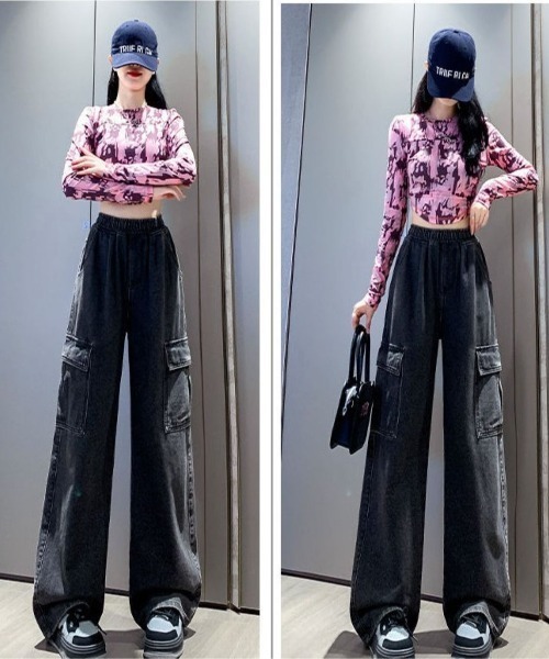LETee(レティー)の「デニムカーゴパンツ(デニムパンツ・レディース・ブルー/ブラック・FREE)」の4枚目の写真