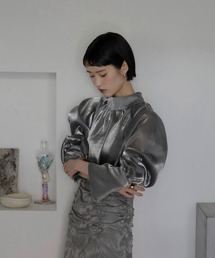 【MINERTE】【オケージョン】 big cuff foil Organza Blouse / ビッグカフス箔オーガンジーブラウス