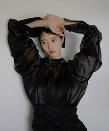 【MINERTE】【オケージョン】 big cuff foil Organza Blouse / ビッグカフス箔オーガンジーブラウス