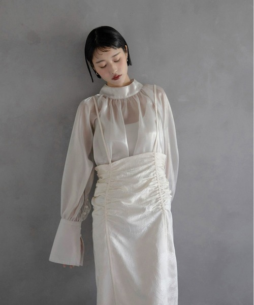 セール】【MINERTE】【オケージョン】 big cuff foil Organza Blouse