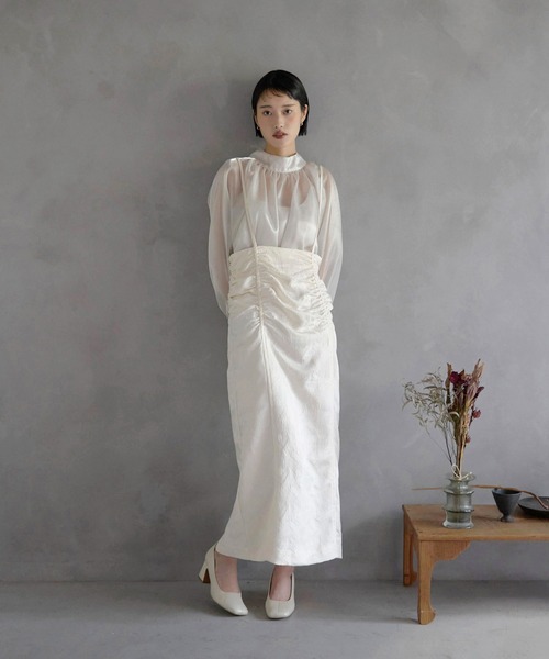 MINERTE】【オケージョン】 big cuff foil Organza Blouse