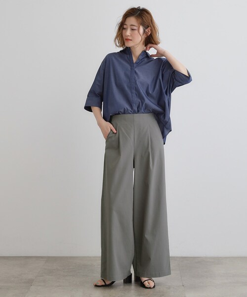 grove(グローブ)の「高身長さん向け+10cm【接触冷感】サマーハイパーストレッチワイドパンツ(その他パンツ・レディース・ネイビー/ブラック/カーキ/チャコールグレー/ナチュラル・01/02/03/04/05)」の7枚目の写真