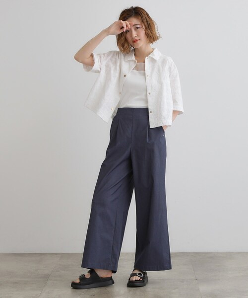 grove(グローブ)の「高身長さん向け+10cm【接触冷感】サマーハイパーストレッチワイドパンツ(その他パンツ・レディース・ネイビー/ブラック/カーキ/チャコールグレー/ナチュラル・01/02/03/04/05)」の20枚目の写真
