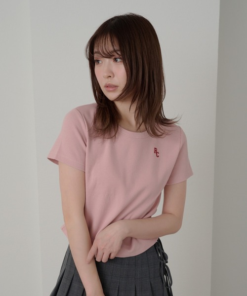 RAY CASSIN（レイカズン）の「胸刺繍サイドギャザーTシャツ（Tシャツ/カットソー・レディース・ホワイト/ライトグレー/ピンク/ネイビー・FREE）」の4枚目の写真