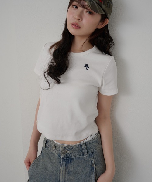 RAY CASSIN（レイカズン）の「胸刺繍サイドギャザーTシャツ（Tシャツ/カットソー・レディース・ホワイト/ライトグレー/ピンク/ネイビー・FREE）」の11枚目の写真