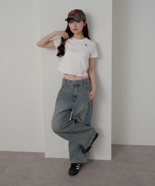 RAY CASSIN（レイカズン）の「胸刺繍サイドギャザーTシャツ（Tシャツ/カットソー・レディース・ホワイト/ライトグレー/ピンク/ネイビー・FREE）」の13枚目の写真