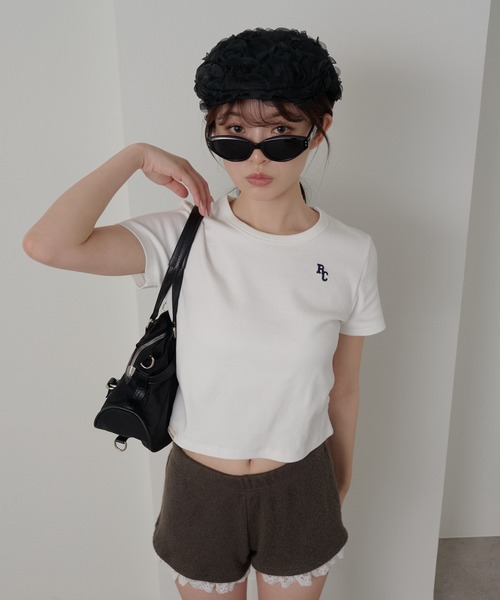 RAY CASSIN（レイカズン）の「胸刺繍サイドギャザーTシャツ（Tシャツ/カットソー・レディース・ホワイト/ライトグレー/ピンク/ネイビー・FREE）」の5枚目の写真