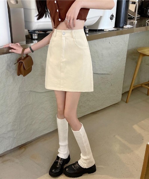 Teem Store(チームストア)の「デニム台形シンプルミニスカート(スカート・レディース・ブラック/アイボリー・S/M/L)」の9枚目の写真