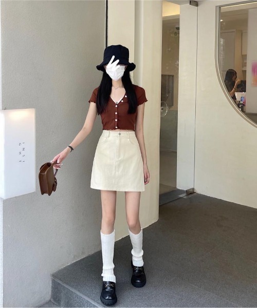 Teem Store(チームストア)の「デニム台形シンプルミニスカート(スカート・レディース・ブラック/アイボリー・S/M/L)」の11枚目の写真