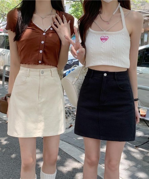 Teem Store(チームストア)の「デニム台形シンプルミニスカート(スカート・レディース・ブラック/アイボリー・S/M/L)」の3枚目の写真