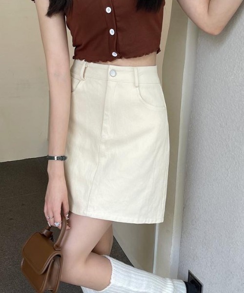 Teem Store(チームストア)の「デニム台形シンプルミニスカート(スカート・レディース・ブラック/アイボリー・S/M/L)」の13枚目の写真