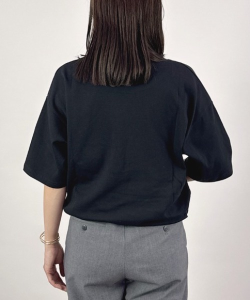 CLOTHY(クロシィ)の「【透けにくい厚手素材☆】ダブルフェイス半袖Tシャツ(Tシャツ/カットソー・レディース・ホワイト/ベージュ/ネイビー/チャコールグレー/グレー/ブラック・SMALL/MEDIUM/LARGE)」の14枚目の写真