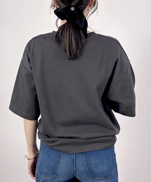 CLOTHY(クロシィ)の「【透けにくい厚手素材☆】ダブルフェイス半袖Tシャツ(Tシャツ/カットソー・レディース・ホワイト/ベージュ/ネイビー/チャコールグレー/グレー/ブラック・SMALL/MEDIUM/LARGE)」の17枚目の写真