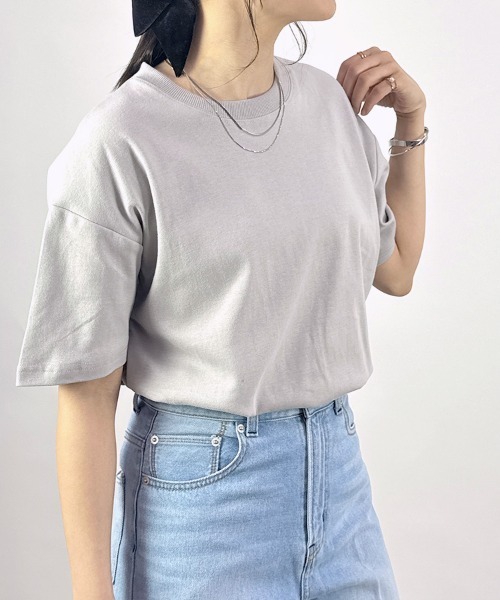 CLOTHY(クロシィ)の「【透けにくい厚手素材☆】ダブルフェイス半袖Tシャツ(Tシャツ/カットソー・レディース・ホワイト/ベージュ/ネイビー/チャコールグレー/グレー/ブラック・SMALL/MEDIUM/LARGE)」の19枚目の写真