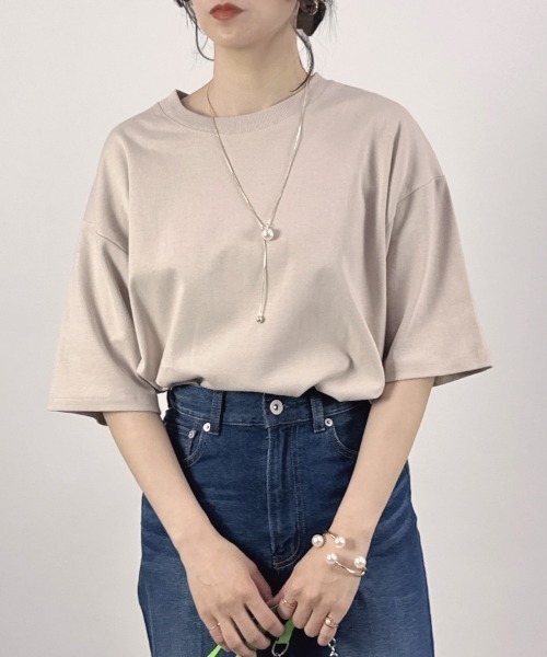 CLOTHY(クロシィ)の「【透けにくい厚手素材☆】ダブルフェイス半袖Tシャツ(Tシャツ/カットソー・レディース・ホワイト/ベージュ/ネイビー/チャコールグレー/グレー/ブラック・SMALL/MEDIUM/LARGE)」の22枚目の写真