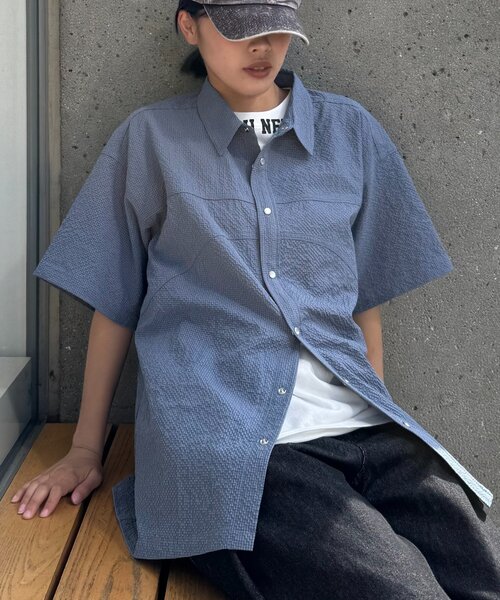 CIAOPANIC TYPY（チャオパニックティピー）の「【UNISEX】ポコポコ半袖無地シャツ（シャツ/ブラウス・レディース・オレンジ/チャコールグレー/ブルー・MEDIUM/LARGE）」の4枚目の写真