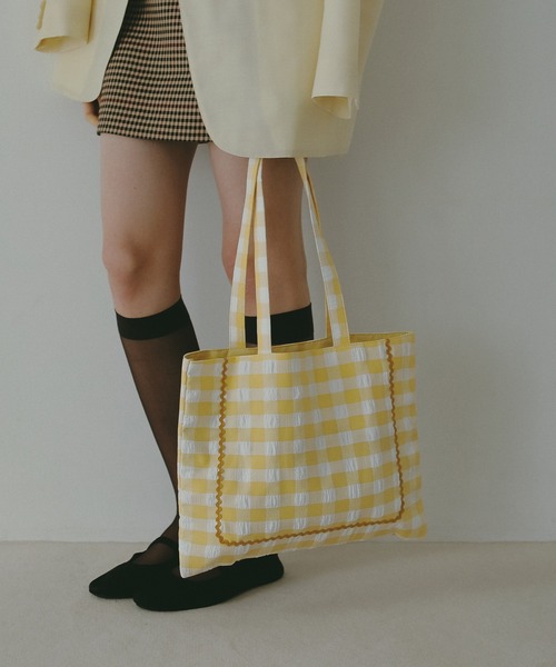 EFOLE(エフォル)の「【A4収納/肩掛け】コットンチェックトートバッグ(トートバッグ・レディース・グリーン/オレンジ/イエロー・FREE)」の18枚目の写真