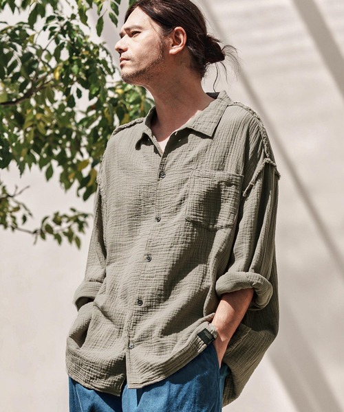 CAMBIO（カンビオ）の「ms6100-Cut Off Double Gauze Shirts ダブルガーゼシャツ（シャツ/ブラウス・メンズ・カーキ/ブラック/ホワイト・L/M）」の18枚目の写真