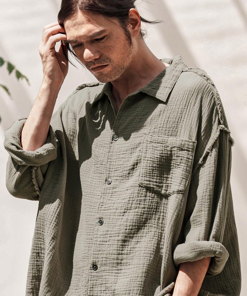 CAMBIO（カンビオ）の「ms6100-Cut Off Double Gauze Shirts ダブルガーゼシャツ（シャツ/ブラウス・メンズ・カーキ/ブラック/ホワイト・L/M）」の19枚目の写真