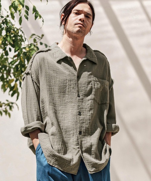 CAMBIO（カンビオ）の「ms6100-Cut Off Double Gauze Shirts ダブルガーゼシャツ（シャツ/ブラウス・メンズ・カーキ/ブラック/ホワイト・L/M）」の20枚目の写真