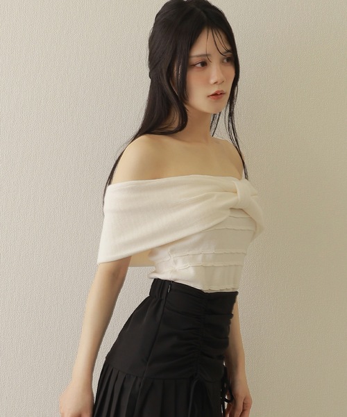 M DOLLY(エムドリー)の「ribbon offshoulder knit tops/リボンオフショルダーリブニットトップス(ニット/セーター・レディース・グレー/ブラック/アイボリー・FREE)」の21枚目の写真